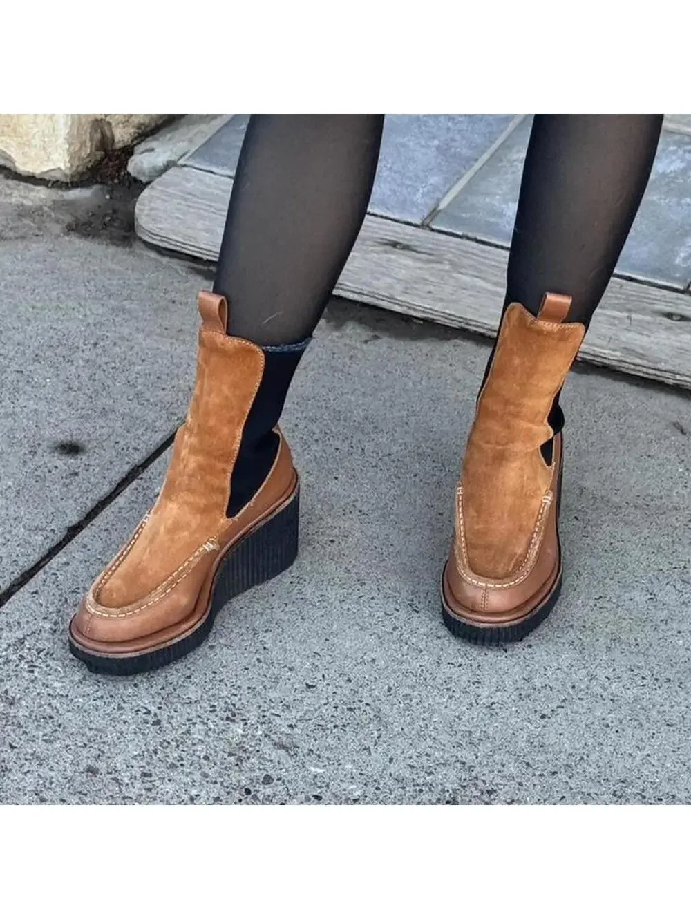 Rag & Bone Leather Platform Wedge Chelsea Boots 8.5 - Picture 3 of 6